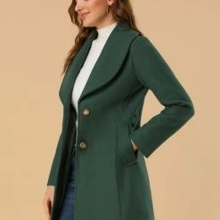 Allegra K Women's Casual Cute Turn Down Collar Slim Single Breasted Belted Coat