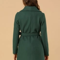 Allegra K Women's Casual Cute Turn Down Collar Slim Single Breasted Belted Coat