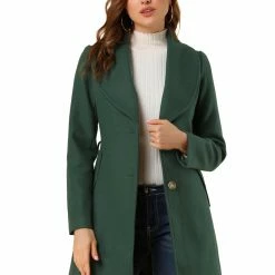 Allegra K Women's Casual Cute Turn Down Collar Slim Single Breasted Belted Coat