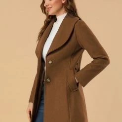 Allegra K Women's Casual Cute Turn Down Collar Slim Single Breasted Belted Coat