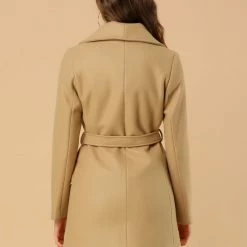 Allegra K Women's Casual Cute Turn Down Collar Slim Single Breasted Belted Coat