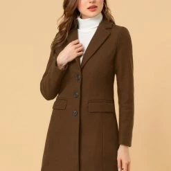 Allegra K Single Breasted Notched Lapel Coat With Flap Pockets