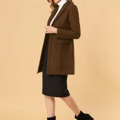Allegra K Single Breasted Notched Lapel Coat With Flap Pockets