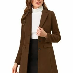 Allegra K Single Breasted Notched Lapel Coat With Flap Pockets