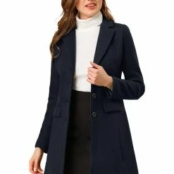 Allegra K Single Breasted Notched Lapel Coat With Flap Pockets
