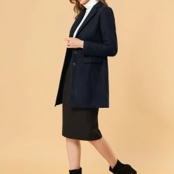 Allegra K Single Breasted Notched Lapel Coat With Flap Pockets