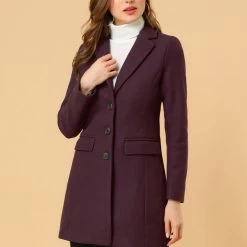 Allegra K Single Breasted Notched Lapel Coat With Flap Pockets