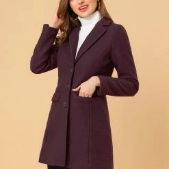 Allegra K Single Breasted Notched Lapel Coat With Flap Pockets