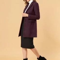 Allegra K Single Breasted Notched Lapel Coat With Flap Pockets