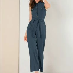Allegra K Women's Sleeveless Jumpsuit Wide Legs Cotton Tie Button Up Work Jumpsuit 23 Allegra K Women's Sleeveless Jumpsuit Wide Legs Cotton Tie Button Up Work Jumpsuit