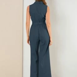 Allegra K Women's Sleeveless Jumpsuit Wide Legs Cotton Tie Button Up Work Jumpsuit 25 Allegra K Women's Sleeveless Jumpsuit Wide Legs Cotton Tie Button Up Work Jumpsuit