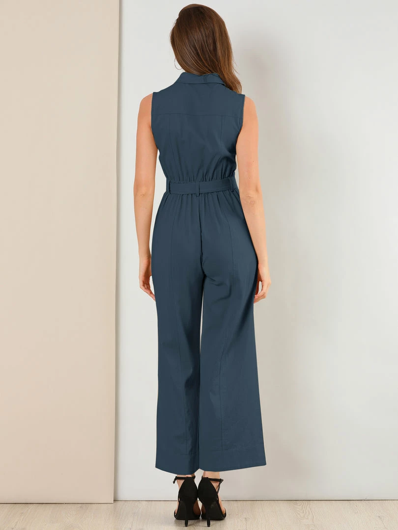 Allegra K Women's Sleeveless Jumpsuit Wide Legs Cotton Tie Button Up Work Jumpsuit 13 Allegra K Women's Sleeveless Jumpsuit Wide Legs Cotton Tie Button Up Work Jumpsuit
