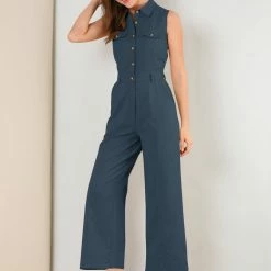 Allegra K Women's Sleeveless Jumpsuit Wide Legs Cotton Tie Button Up Work Jumpsuit 26 Allegra K Women's Sleeveless Jumpsuit Wide Legs Cotton Tie Button Up Work Jumpsuit