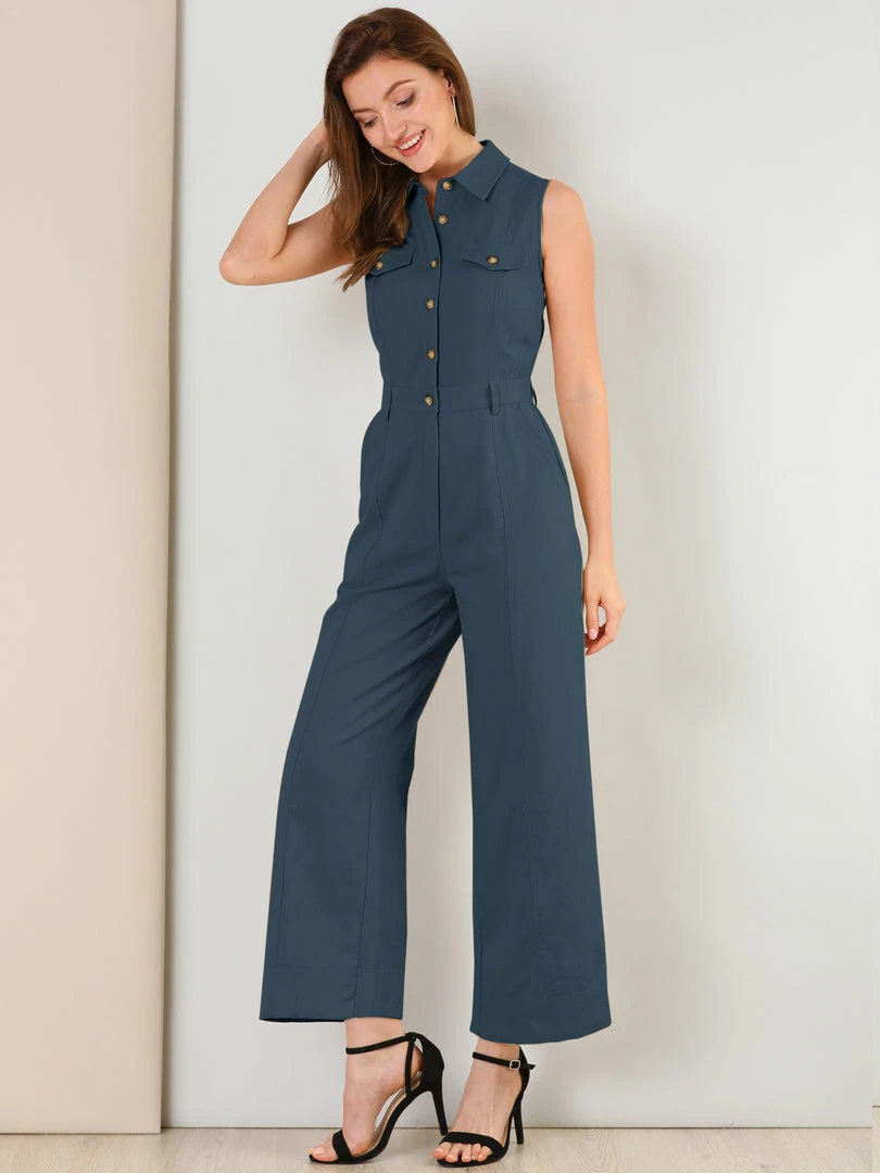 Allegra K Women's Sleeveless Jumpsuit Wide Legs Cotton Tie Button Up Work Jumpsuit 14 Allegra K Women's Sleeveless Jumpsuit Wide Legs Cotton Tie Button Up Work Jumpsuit
