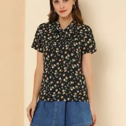 Allegra K Tie Bow Neck Cherry Printed Blouse Clothing 100 Allegra K Tie Bow Neck Cherry Printed Blouse Clothing