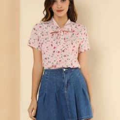 Allegra K Tie Bow Neck Cherry Printed Blouse Clothing 94 Allegra K Tie Bow Neck Cherry Printed Blouse Clothing