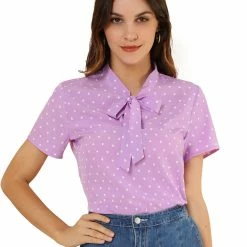 Allegra K Tie Bow Neck Cherry Printed Blouse Clothing