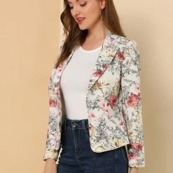 Women Allegra K Notched Lapel Open Front Blazer In Floral Print 75 Women Allegra K Notched Lapel Open Front Blazer In Floral Print