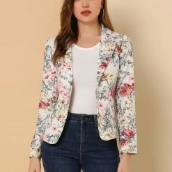 Women Allegra K Notched Lapel Open Front Blazer In Floral Print 76 Women Allegra K Notched Lapel Open Front Blazer In Floral Print