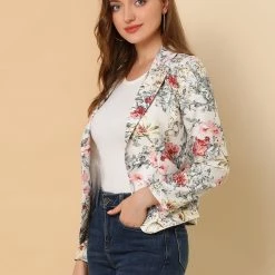Women Allegra K Notched Lapel Open Front Blazer In Floral Print 77 Women Allegra K Notched Lapel Open Front Blazer In Floral Print