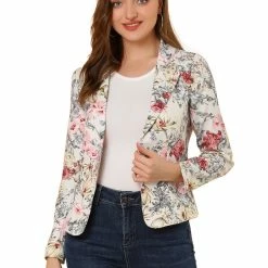 Women Allegra K Notched Lapel Open Front Blazer In Floral Print 74 Women Allegra K Notched Lapel Open Front Blazer In Floral Print
