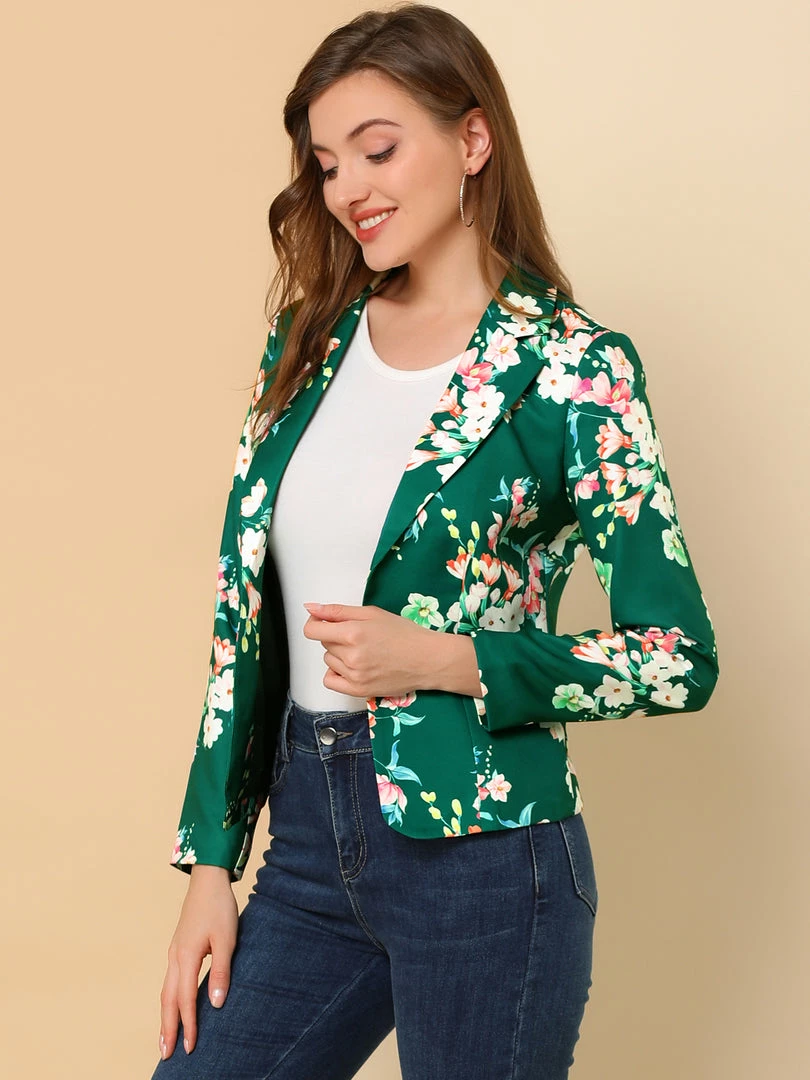 Women Allegra K Notched Lapel Open Front Blazer In Floral Print 12 Women Allegra K Notched Lapel Open Front Blazer In Floral Print