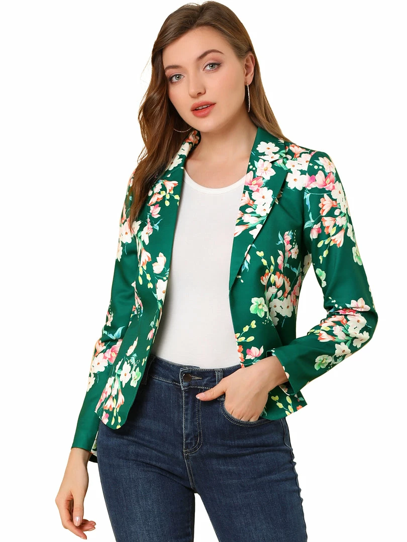 Women Allegra K Notched Lapel Open Front Blazer In Floral Print 3 Women Allegra K Notched Lapel Open Front Blazer In Floral Print