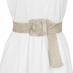Allegra K Womens Stretchy Wide Waist Belts Braided Belts For Dress Square Buckle Adjustable Accessories