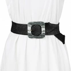 Allegra K Womens Stretchy Wide Waist Belts Braided Belts For Dress Square Buckle Adjustable Accessories