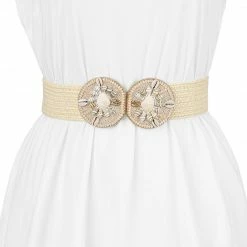 Allegra K Womens Elastic Wide Waist Belts Braided Belts For Dress Shell Buckle