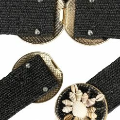 Allegra K Womens Elastic Wide Waist Belts Braided Belts For Dress Shell Buckle