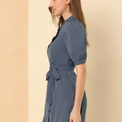 Allegra K Women's Ruffle Neck Button Down Tie Waist Shirt Dress 40 Allegra K Women's Ruffle Neck Button Down Tie Waist Shirt Dress