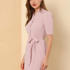 Allegra K Women's Ruffle Neck Button Down Tie Waist Shirt Dress 33 Allegra K Women's Ruffle Neck Button Down Tie Waist Shirt Dress