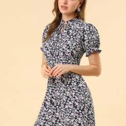Allegra K Women's Ditsy Floral Ruffled Vintage Puff Sleeve Flare Mini Dress 33 Allegra K Women's Ditsy Floral Ruffled Vintage Puff Sleeve Flare Mini Dress