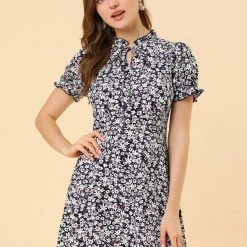 Allegra K Women's Ditsy Floral Ruffled Vintage Puff Sleeve Flare Mini Dress 35 Allegra K Women's Ditsy Floral Ruffled Vintage Puff Sleeve Flare Mini Dress