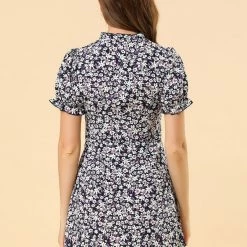 Allegra K Women's Ditsy Floral Ruffled Vintage Puff Sleeve Flare Mini Dress 36 Allegra K Women's Ditsy Floral Ruffled Vintage Puff Sleeve Flare Mini Dress
