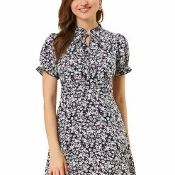 Allegra K Women's Ditsy Floral Ruffled Vintage Puff Sleeve Flare Mini Dress 32 Allegra K Women's Ditsy Floral Ruffled Vintage Puff Sleeve Flare Mini Dress