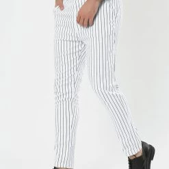 Allegra K Men's Dress Striped Pants Slim Fit Flat Front Business Trousers