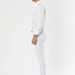 Allegra K Men's Dress Striped Pants Slim Fit Flat Front Business Trousers