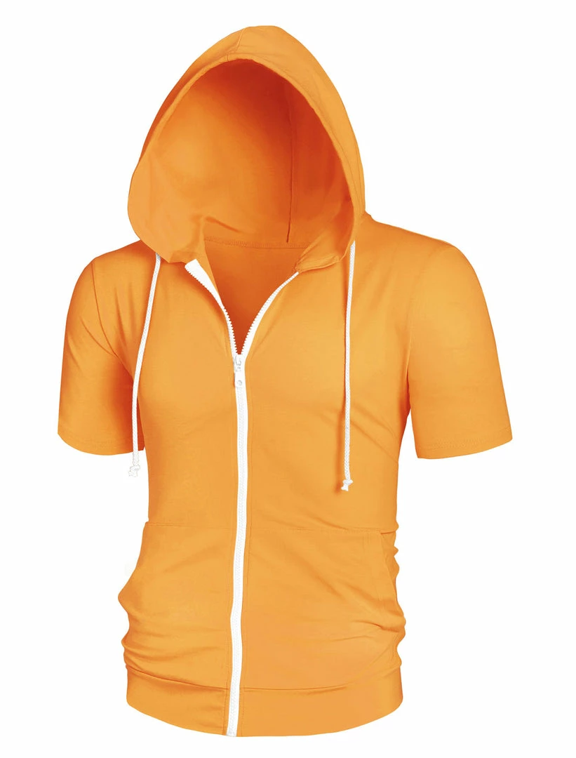 Allegra K Men's Hoodies Solid Color Zip Up Short Sleeve Jackets With Hood 4 Allegra K Men's Hoodies Solid Color Zip Up Short Sleeve Jackets With Hood