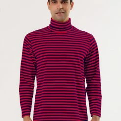 Allegra K Men's Casual Winter Striped Turtleneck Long Sleeves Pullover Hip Hop T-shirt