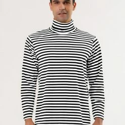 Allegra K Men's Casual Winter Striped Turtleneck Long Sleeves Pullover Hip Hop T-shirt