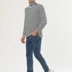 Allegra K Men's Casual Winter Striped Turtleneck Long Sleeves Pullover Hip Hop T-shirt