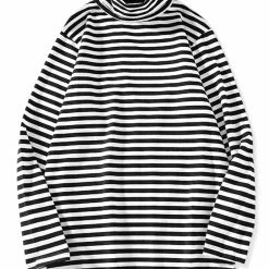 Allegra K Men's Casual Winter Striped Turtleneck Long Sleeves Pullover Hip Hop T-shirt
