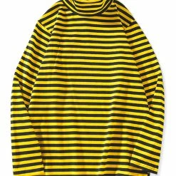 Allegra K Men's Casual Winter Striped Turtleneck Long Sleeves Pullover Hip Hop T-shirt