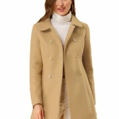 Allegra K Double Breasted Peter Pan Collar Thigh Length Coat