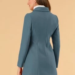 Allegra K Double Breasted Peter Pan Collar Thigh Length Coat