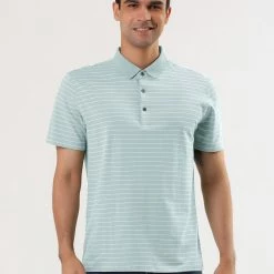 Allegra K Men's Casual Striped Polo Golf Short Sleeves Color Block Polo Shirt