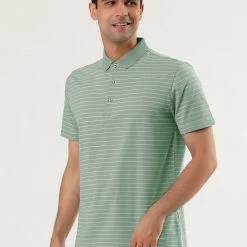 Allegra K Men's Casual Striped Polo Golf Short Sleeves Color Block Polo Shirt