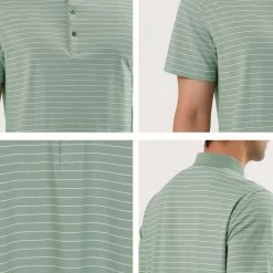 Allegra K Men's Casual Striped Polo Golf Short Sleeves Color Block Polo Shirt